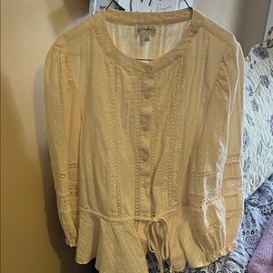 Wonderly Cream Button-Up Blouse with Lace Details